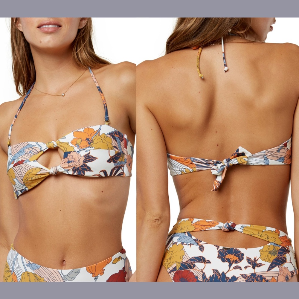 NEW O'Neill‎ [ Medium ] Corinna Floral Print Knot Bandeau Bikini Top